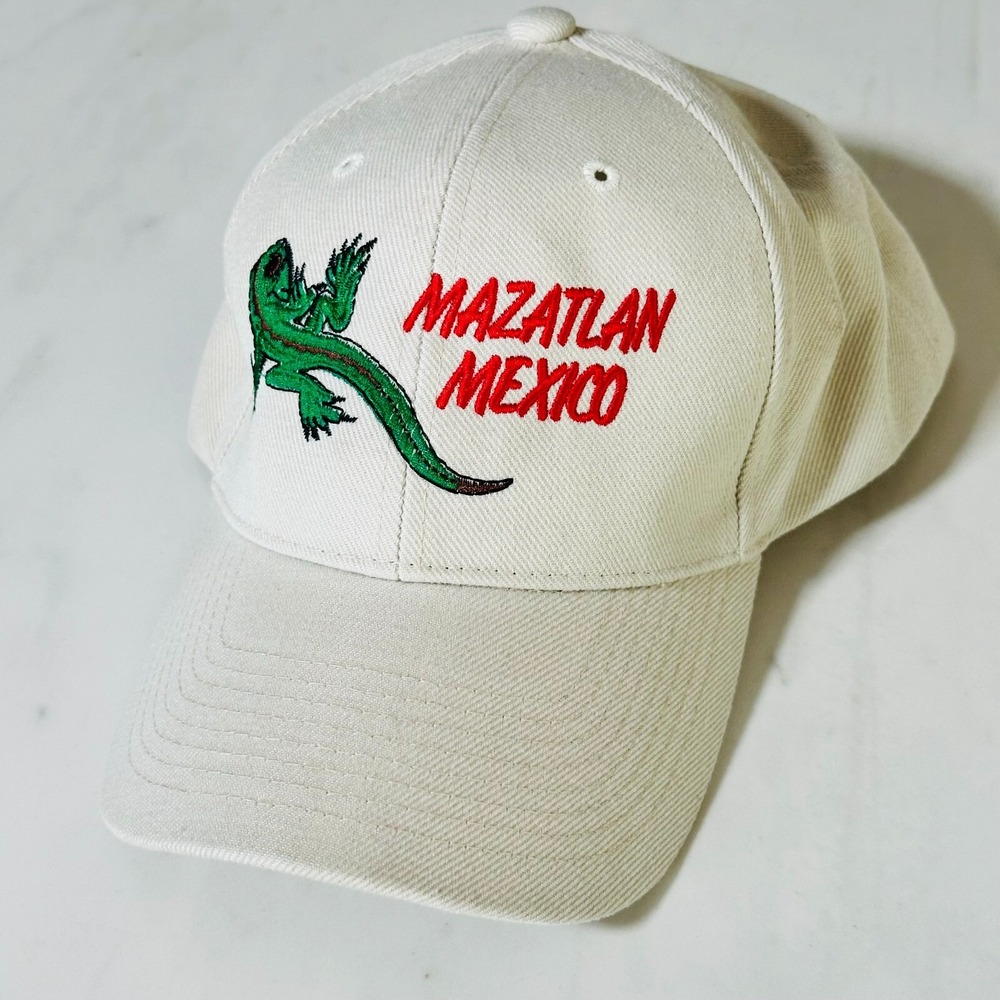 Mazatlan Mexico Cap Hat Unisex Vacation Lizard Beige Red and Green Adjustable